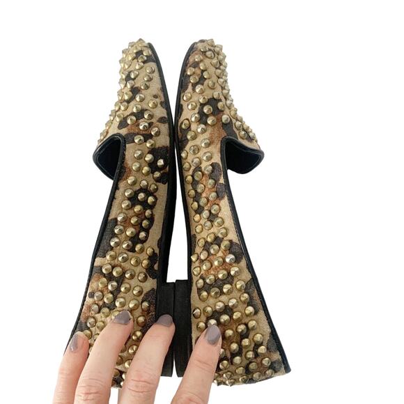 STEVE MADDEN Studly Flats Leather Gold Studs Animal Print Loafer Women's Size 7M - Picture 9 of 11